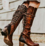 Boot - Retro Chunky High Heels Knee High Shoes