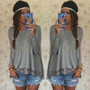 Lace Patchwork Long Sleeves Casual Loose Scoop T-shirt
