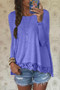 Lace Patchwork Long Sleeves Casual Loose Scoop T-shirt