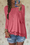 Lace Patchwork Long Sleeves Casual Loose Scoop T-shirt