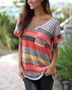 V-neck striped pocket top women's t-shirt