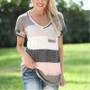 V-neck striped pocket top women's t-shirt