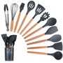 Silicone Cooking Utensils Set Non-stick Heat Resistant Wooden Handle Cooking Tools Set With Storage Box Cookware Kitchen Tools
