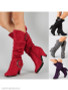 Plain Chunky High Heeled Velvet Point Toe Outdoor Knee High High Heels Boots