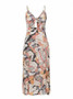 Polychrome V-neck Floral Print Split Front Cami Midi Dress