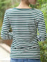 V Neck Single Breasted Stripes Long Sleeve T-Shirts