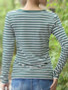 V Neck Single Breasted Stripes Long Sleeve T-Shirts