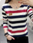 V Neck Striped Long Sleeve T-Shirts