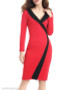 V Neck Color Block Bodycon Dress