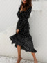 V Neck Asymmetric Hem Flounce Polka Dot Maxi Dress