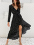 V Neck Asymmetric Hem Flounce Polka Dot Maxi Dress