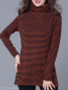 Turtle Neck Loose Fitting Stripes Long Sleeve T-Shirts