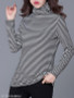 Turtle Neck Loose Fitting Stripes Long Sleeve T-Shirts