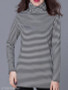 Turtle Neck Loose Fitting Stripes Long Sleeve T-Shirts