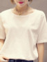 Summer Polyester Women Round Neck Backless Plain Short Sleeve T-Shirts