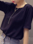 Summer Polyester Women Round Neck Backless Plain Short Sleeve T-Shirts