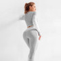 Seamless Women Yoga Set Long Sleeve Top High Waist Belly Control Sport Leggings Gym Clothes Seamless Fitness Stripe Suit Femme