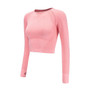 Seamless Crop Top For Women Gym Pink Long Sleeve Workout Fitness Sports Top With Thumb Hole Fitted Skinny Energy Yoga Shirts