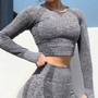 NEW Women 2019 Yoga Crop Top Long Sleeve Workout Tops Gym Yoga Shirts Fitness Seamless Yoga Leggings Training Running Sportswear