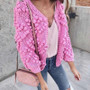 Heart Pattern Pom-Pom Knit Cardigan