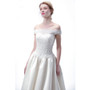 Off Shoulder Pleat A line Skirt Lace Queen Style Beaded Wedding Dress