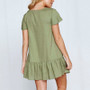 Short Sleeve Ruffle Buttoned Dress