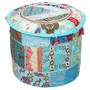 Indian Pouffe Footstool Cover Round Patchwork Embroidered Pouf Ottoman Cover