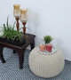 Hand Knitted Pouf Ottoman Foot Stool for Bedroom, Living Room, 50x50x35 cm (Natural):