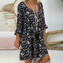 Long Sleeve Summer Loose Dress 2019 Thin Boho Beach Dresses Women Tunic Casual Tie V Neck Floral Print Midi Dress Plus Size 5XL