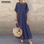 MISSOMO 5XL Dress Women vintage O-Neck long maxi dress Dot Peinted Casual summer Dress beach boho dresses vestidos robe 79