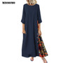 MISSOMO Maxi Dress Women Casual Elegant Patchwork 3/4 Sleeves O-Neck Button High Low Hem Plus Size Long Dress Boho Party dress 8