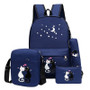 4pcs/set Women Backpack - Cat Printing Canvas School Bags For Girls
