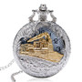 Vintage Silver Charming Gold Train Carved Hollow Pocket Watch