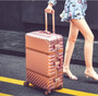 Vintage Rolling Luggage Suitcase Carry On Luggage Aluminum Frame Travel Trolley Sheepskin Belt Box