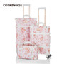 COTRUNKAGE 13" 20" 26" Pink Floral TSA Travel Trunk Suitcase Ladies Pu Leather 3 Piece Womens Vintage Luggage Sets with Wheels