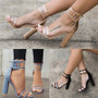 Clear Strappy Buckle Sandal Heels