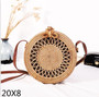 Brown Woven Rattan Bag Round Straw Shoulder Bag