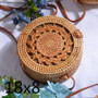 Brown Woven Rattan Bag Round Straw Shoulder Bag