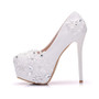 Bridal White Rhinestones Lace Wedding Pumps