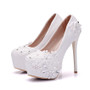 Bridal White Rhinestones Lace Wedding Pumps