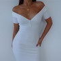 Off Shoulder Bodycon Dress Sexy Short Sleeve Knitted Dress Casual Stretchy Elastic Elegant V-Neck Women Dress