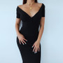 Off Shoulder Bodycon Dress Sexy Short Sleeve Knitted Dress Casual Stretchy Elastic Elegant V-Neck Women Dress