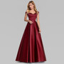 Satin Evening Dresses A-Line V-Neck Elegant Formal Long Dresses