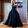 Satin Evening Dresses A-Line V-Neck Elegant Formal Long Dresses