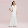 White Dress Evening Dresses Long Elegant Mermaid V Neck Short Sleeve