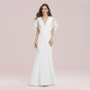 White Dress Evening Dresses Long Elegant Mermaid V Neck Short Sleeve