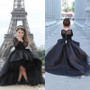 Long Sleeves Girls Pageant Dresses Black High Low