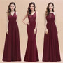 Bridesmaid Dress Elegant V Neck Long Evening Dress Chiffon A-Line