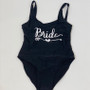 Sample Sale - Black Swimsuit, "Bride", in White Glitter, Size: M