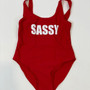 Sample Sale - Red Swimsuit, "Sassy", in White Glitter, Size: XL